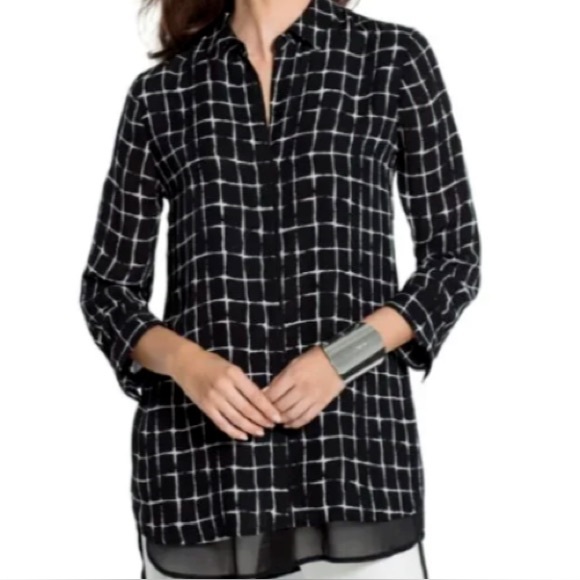 Chico's Tops - Chico’s Black Label Black & White Grid Print Tunic Blouse Size 2